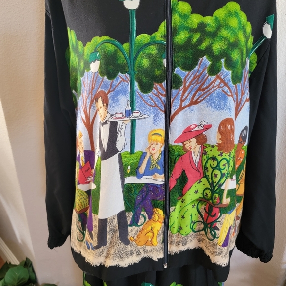 Starfire Vintage Paris Cafe Print Skirt Set SZ 12 - Picture 2 of 7